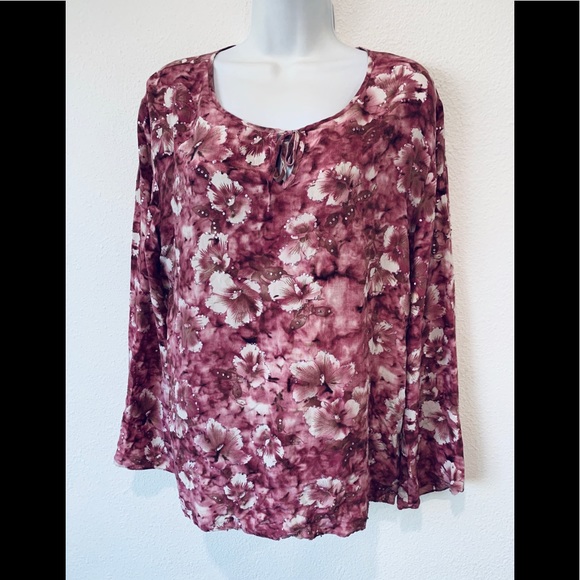 Spiegel Floral silk pink blouse sequins M - Picture 1 of 7